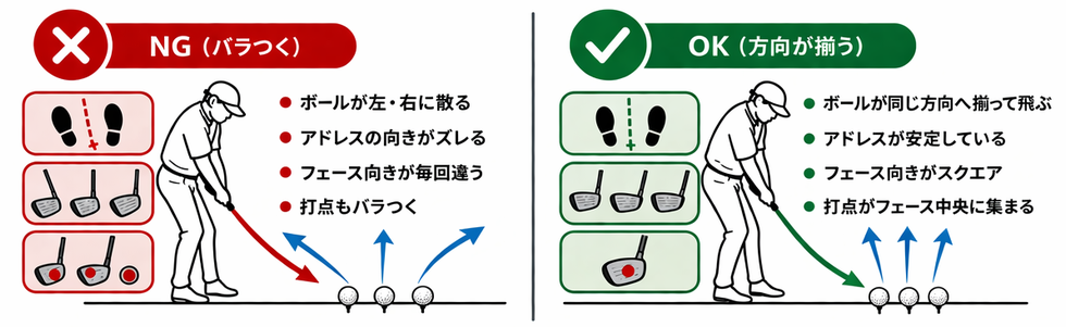 方向性が安定しないNGとOK比較図